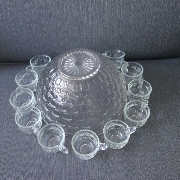 Glass Punch Bowl Set with 11 Glasses - Picture 9 of 15
